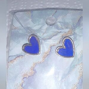 Heart Stud Earrings in Blue Gold Valentines Day Love Theme NEW